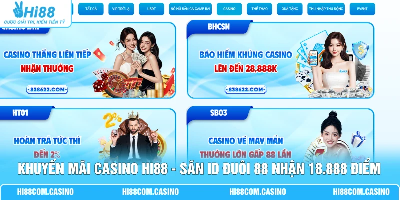 Khuyến Mãi Casino Hi88 - Săn ID Đuôi 88 Nhận 18.888 Điểm 1 Khuyến Mãi Casino Hi88 - Săn ID Đuôi 88 Nhận 18.888 Điểm